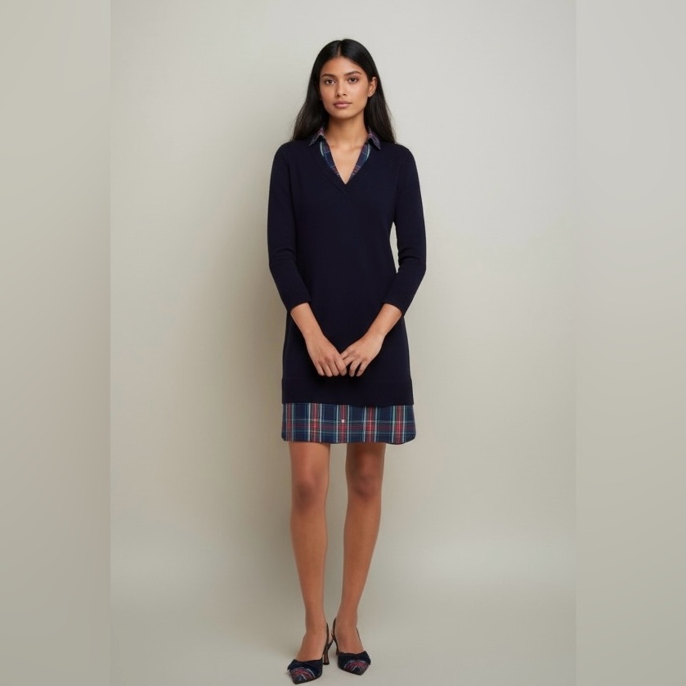 Draper James Navy and Plaid Dress